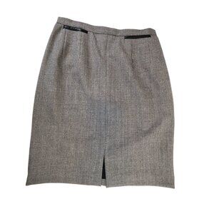 Harvey Benard Tweed Wool Skirt Lined B&W Faux Leather Pockets Classic Size 8P